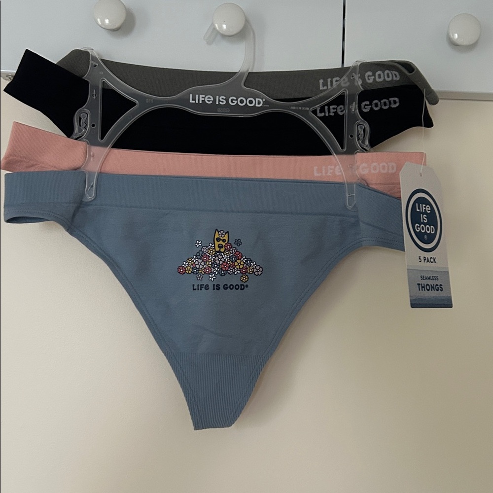 Life Is Good Brand Women's Thong Set - Gray, Black, Pink, Blue